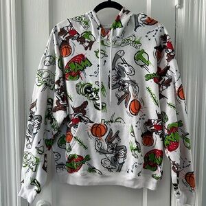 Space Jam Graphic Print Allover Hooded Sweatshirt Size Large